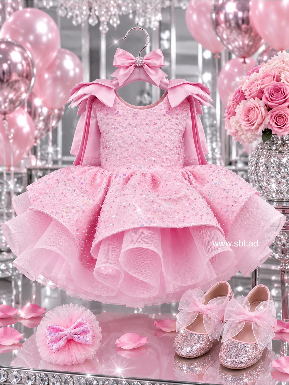NWT Adorable Baby Girl Formal Dress Sparkling Sequins & Beads Flower Girl Gown
